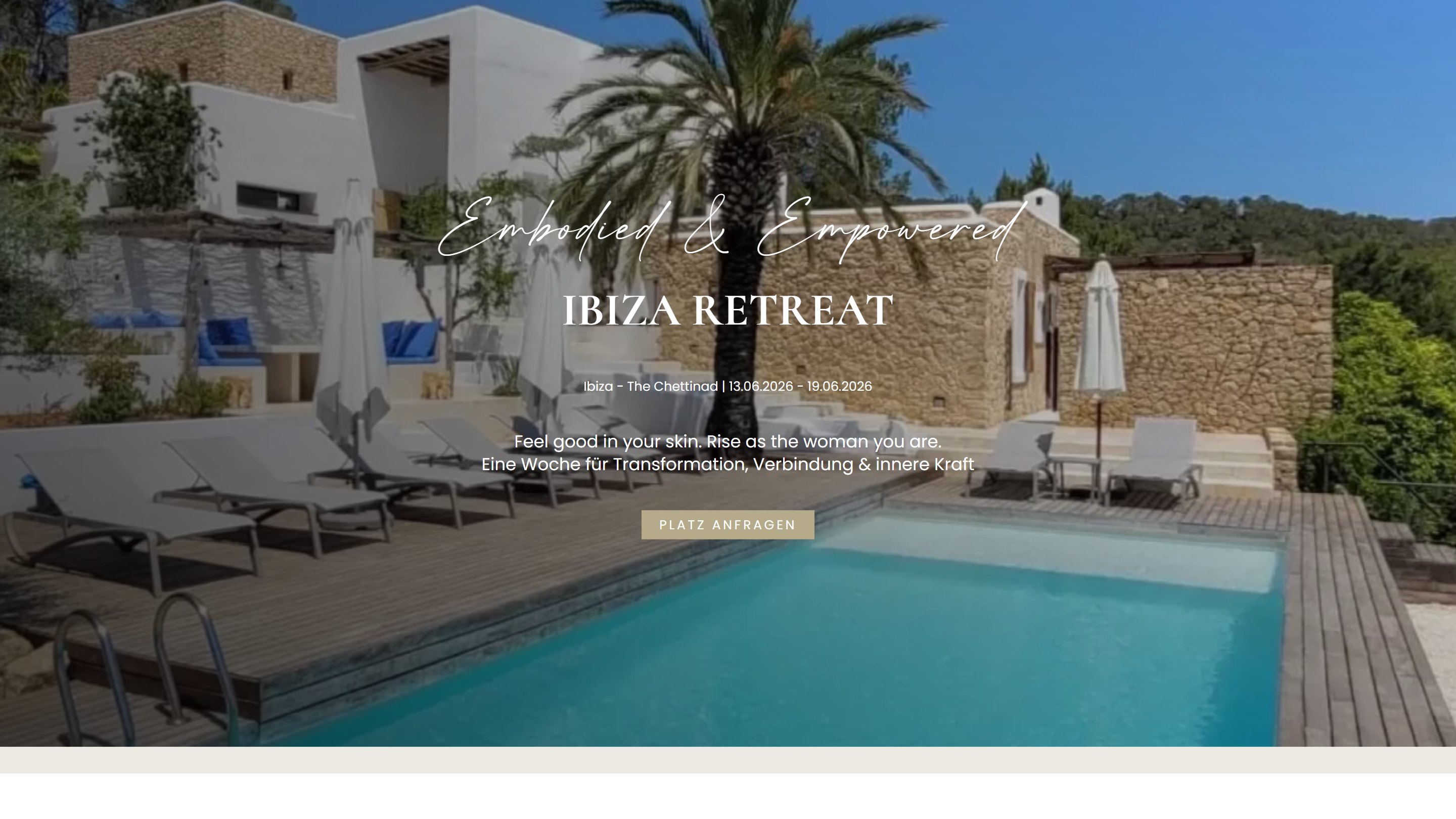 Ibiza-Retreat-Landingpage – Embodied & Empowered, von Auftrittsreich gestaltet